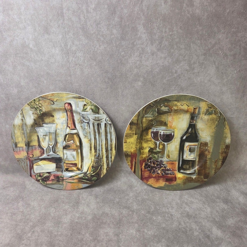 Sakura Table Classico Silvia Vassileva Wine Champagne Stoneware Plates Set of 2